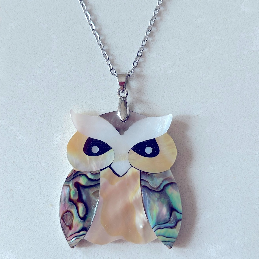 Owl Shell Mosaic Pendant